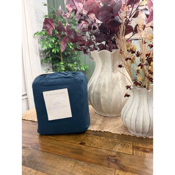 King 100% Linen Sheet Set Dark Mineral Blue - Casaluna NEW - Picture 8 of 8